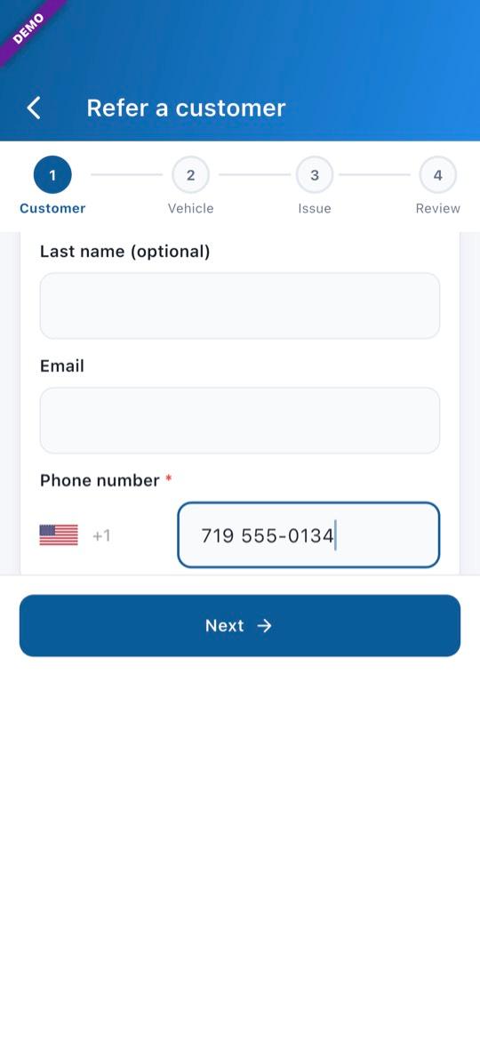 App screen: Enter their phone number