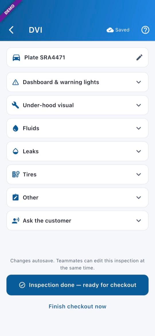 App screen: Open each section