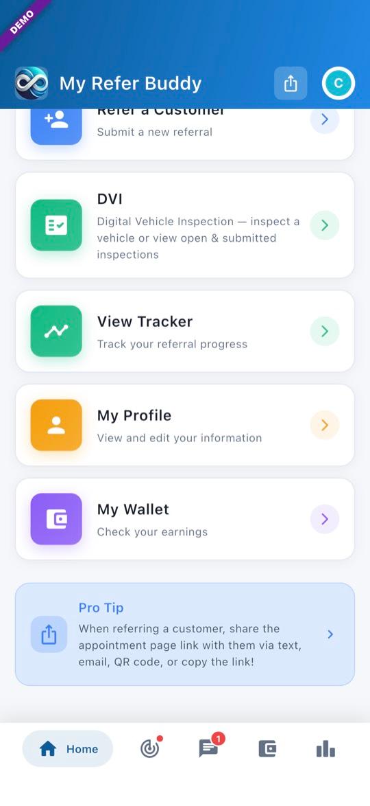 App screen: Open the DVI