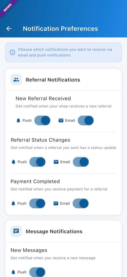 App screen: Notification Preferences