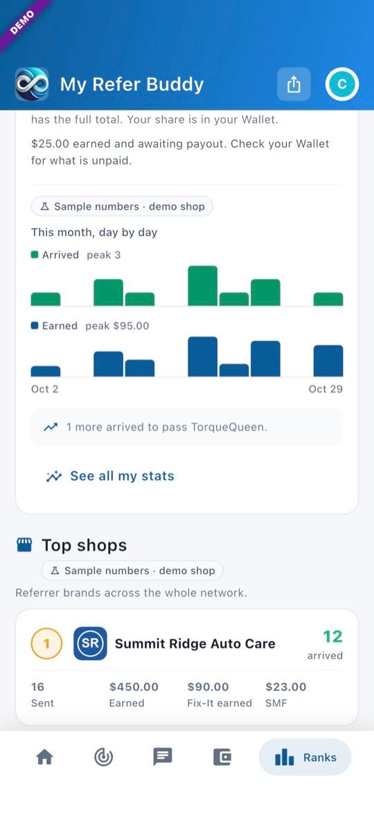 App screen: Further down