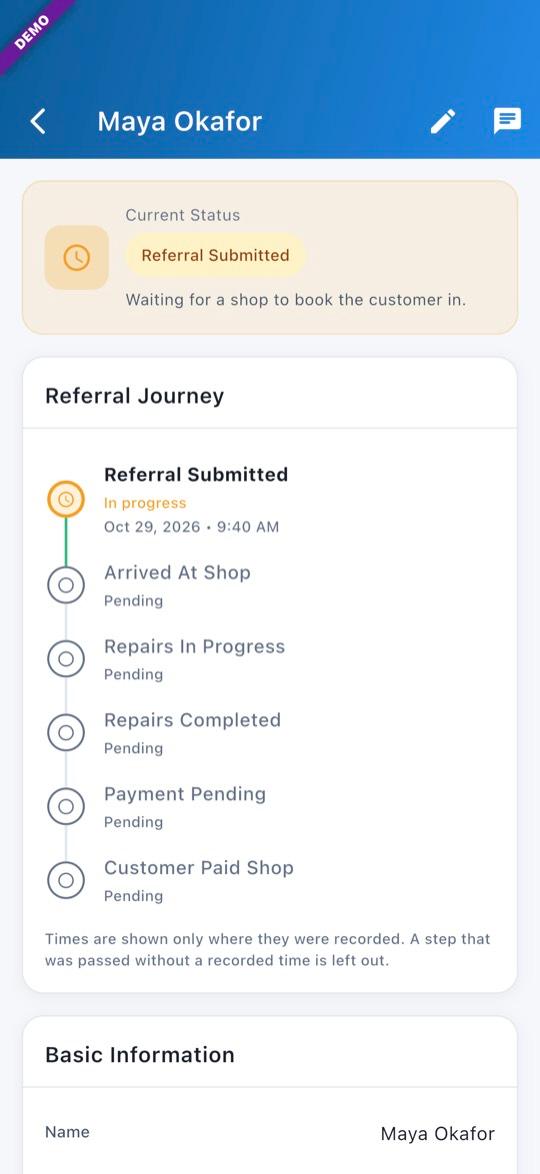 App screen: Open a referral