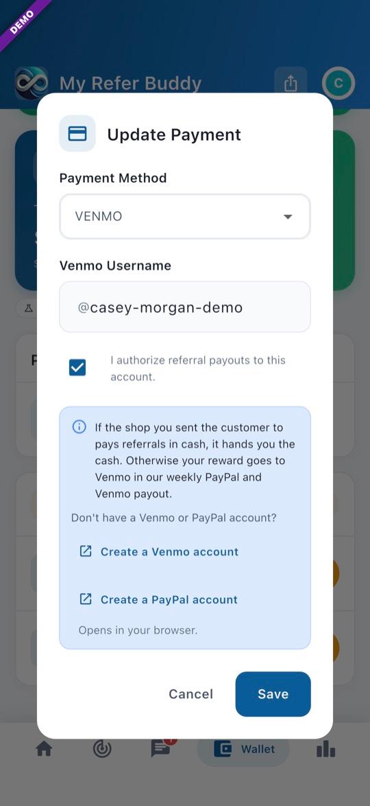 App screen: Update Payment