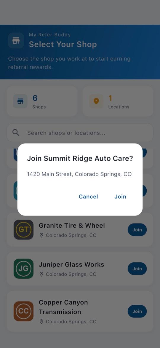 App screen: Check the address and tap Join