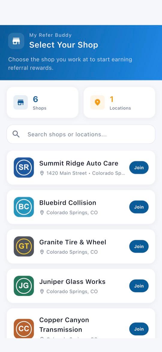 App screen: Find your shop