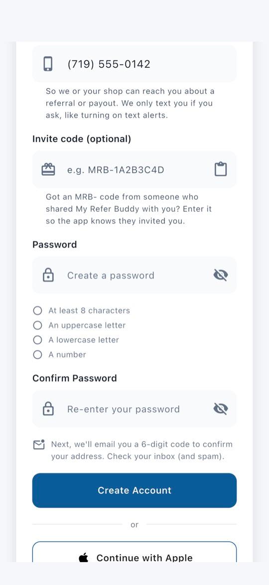 App screen: Enter your details