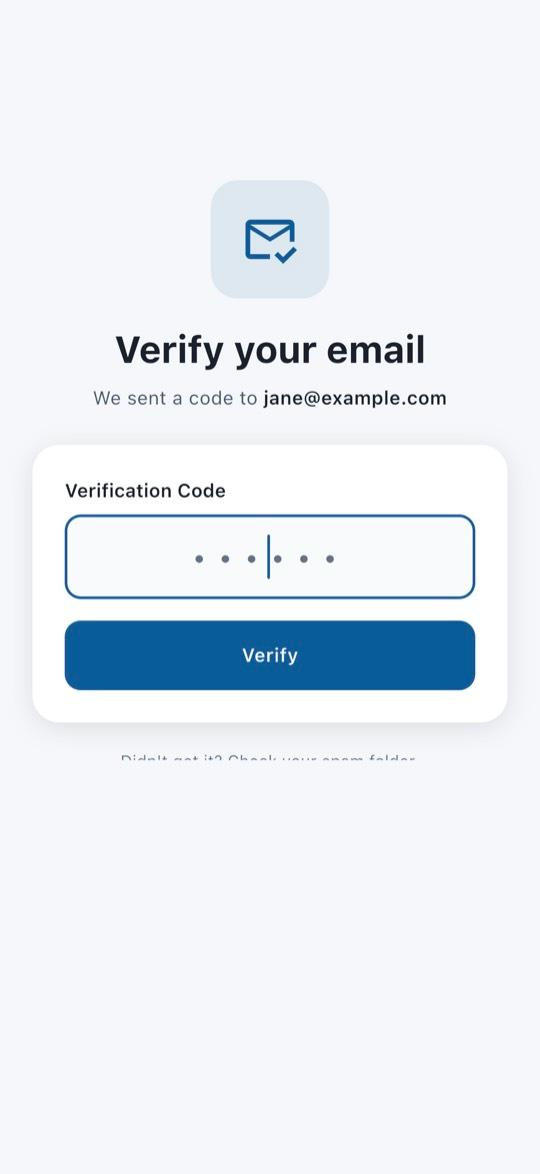 App screen: Enter the code from your email