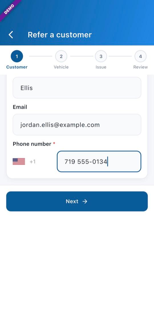 App screen: Check the customer’s details