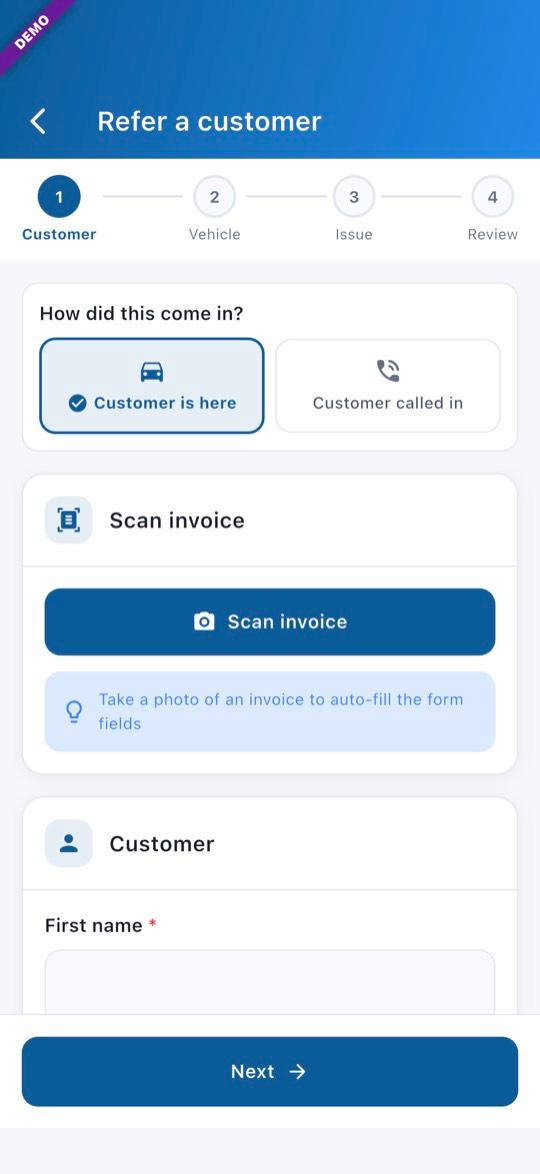 App screen: Scan the invoice