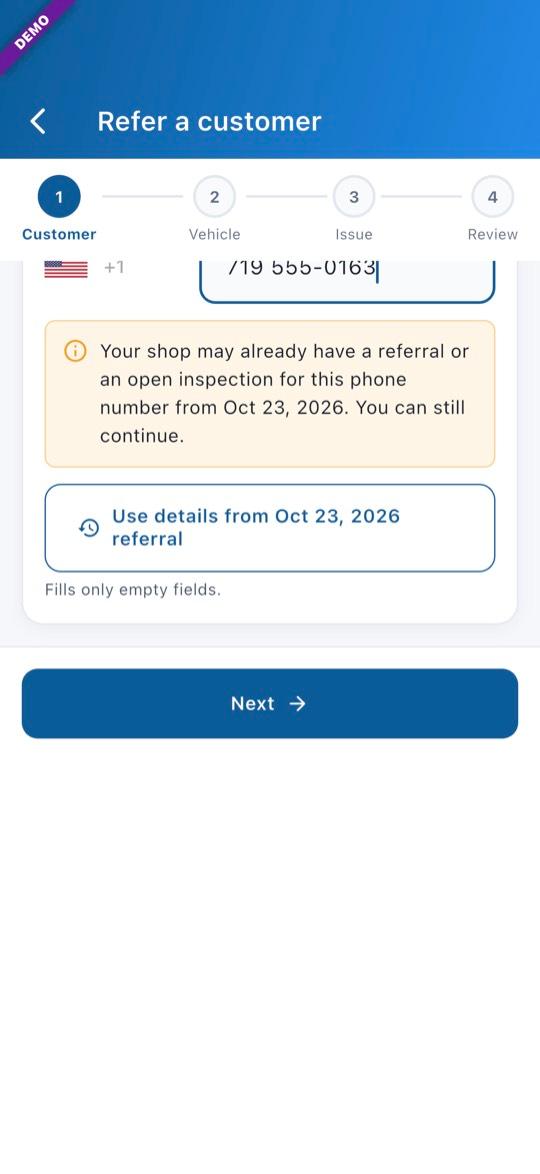 App screen: A customer you’ve referred before