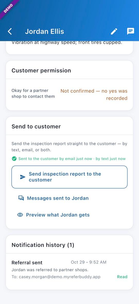 App screen: Open a referral